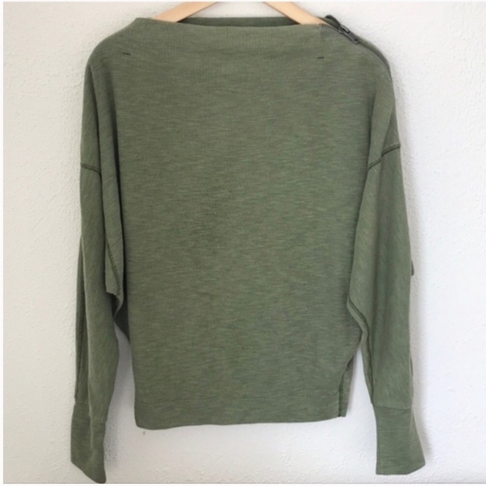 We The Free Free People Olive Green Dolman Sleeve Boat Neck Zip Top M